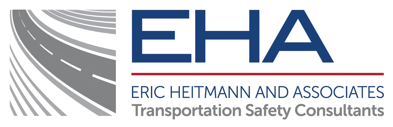 Logo with a curved road graphic/icon. Colored logo of EHA, Eric Heitmann and Associates Transportation Safety Consultants. New Jersey Crash reconstructionist Accident investigator Accident investigations Accident expert Fleet consultant Fleet consulting Trucking Safety consulting Driver safety training